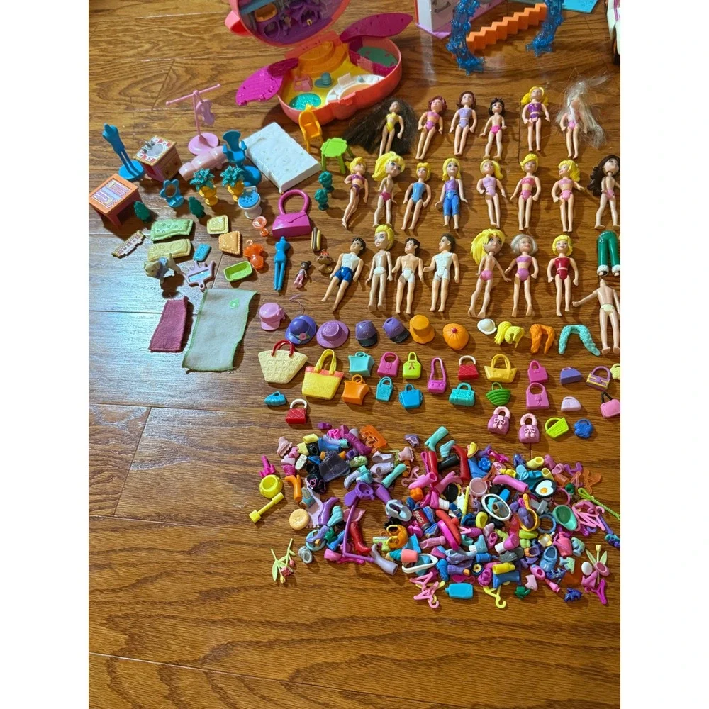 Polly Pocket Lot Including 21 Dolls, 150+ Accessories, 3 Cars, 1 House - EUC